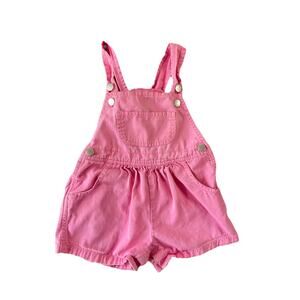 Vintage Kiks Baby Girls Pink Denim Overalls Romper 18 Months 90s Retro Shortalls